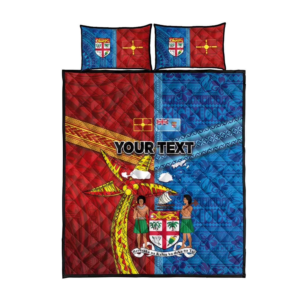 Personalised Fiji and Rotuma Together Quilt Bed Set Tapa and Pacific Art Pattern with Cultural Emblems Half Style