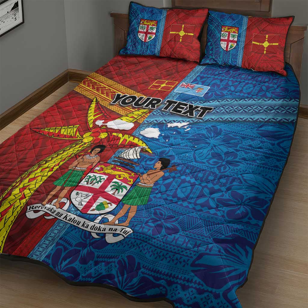 Personalised Fiji and Rotuma Together Quilt Bed Set Tapa and Pacific Art Pattern with Cultural Emblems Half Style