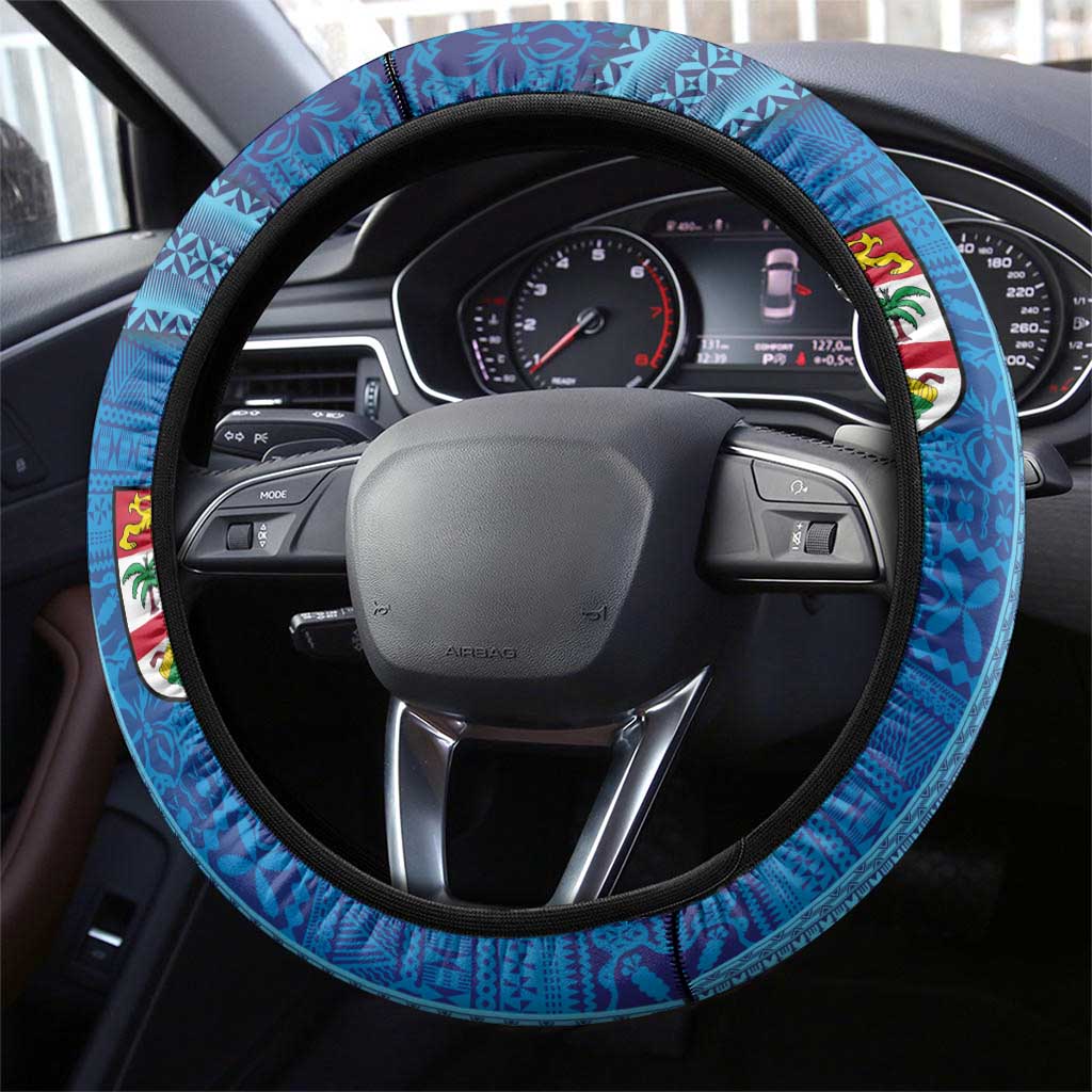 Fiji and Rotuma Together Steering Wheel Cover Tapa and Pacific Art Pattern with Cultural Emblems Half Style