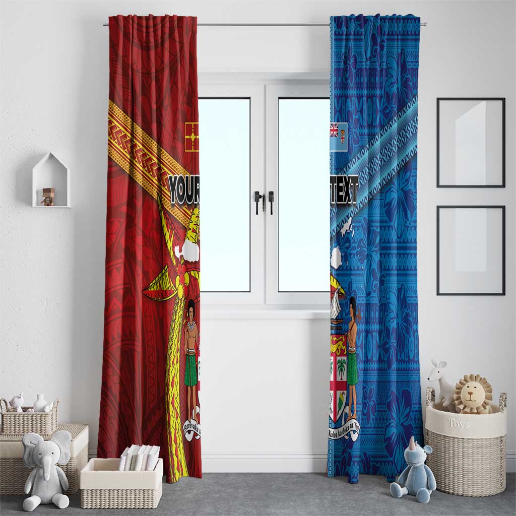 Personalised Fiji and Rotuma Together Window Curtain Tapa and Pacific Art Pattern with Cultural Emblems Half Style