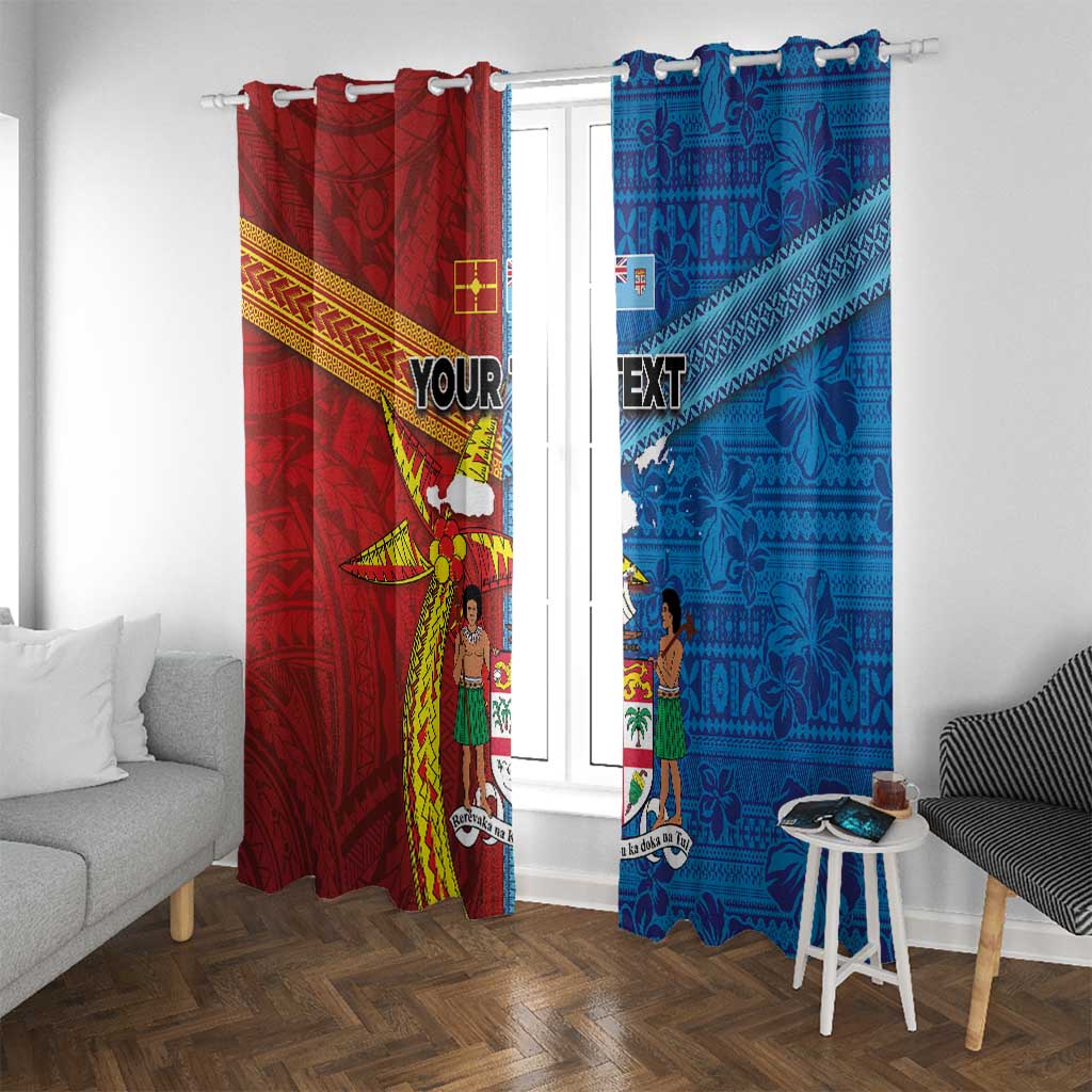 Personalised Fiji and Rotuma Together Window Curtain Tapa and Pacific Art Pattern with Cultural Emblems Half Style