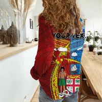 Personalised Fiji and Rotuma Together Women Casual Shirt Tapa and Pacific Art Pattern with Cultural Emblems Half Style