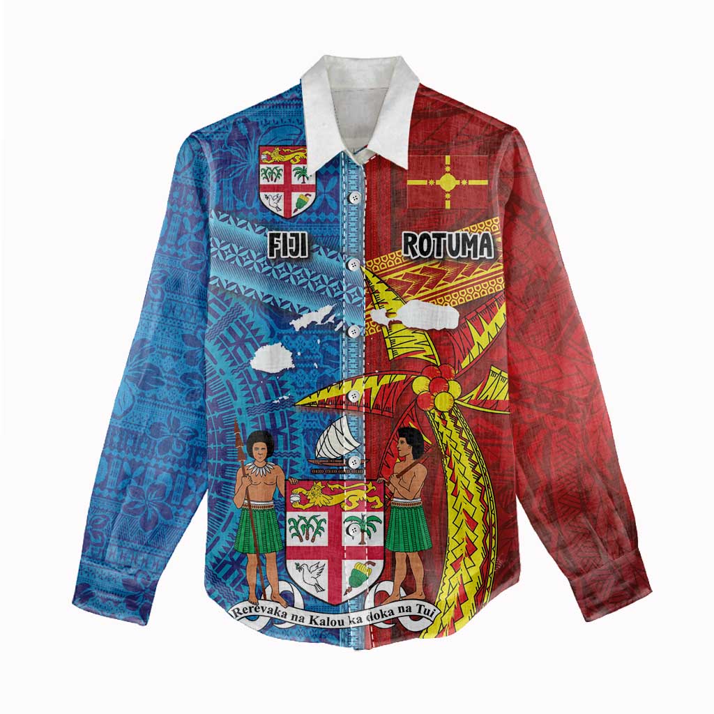 Personalised Fiji and Rotuma Together Women Casual Shirt Tapa and Pacific Art Pattern with Cultural Emblems Half Style
