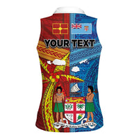 Personalised Fiji and Rotuma Together Women Sleeveless Polo Shirt Tapa and Pacific Art Pattern with Cultural Emblems Half Style