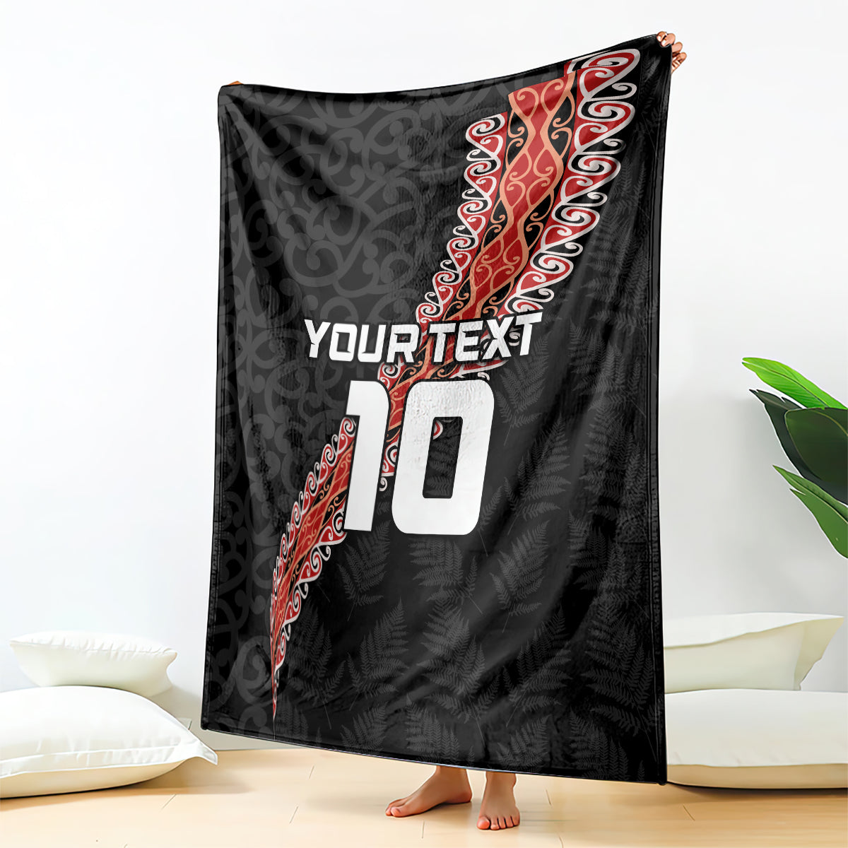 Custom New Zealand Rugby Blanket Maori and Silver Fern Half Style