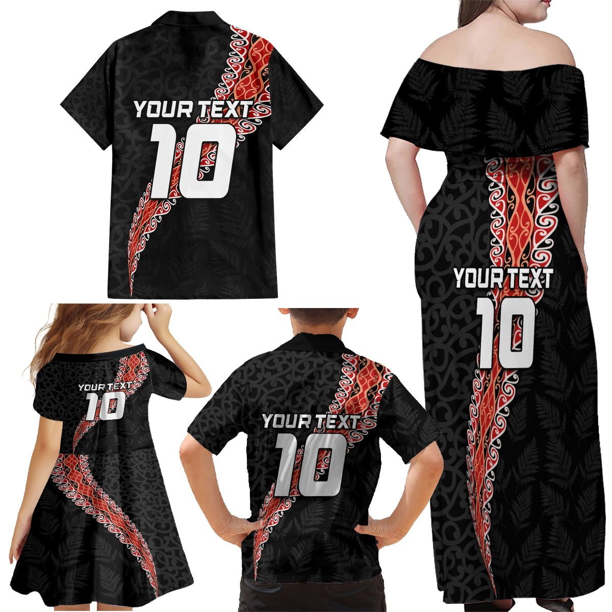 Custom New Zealand Rugby Family Matching Off Shoulder Maxi Dress and Hawaiian Shirt Maori and Silver Fern Half Style