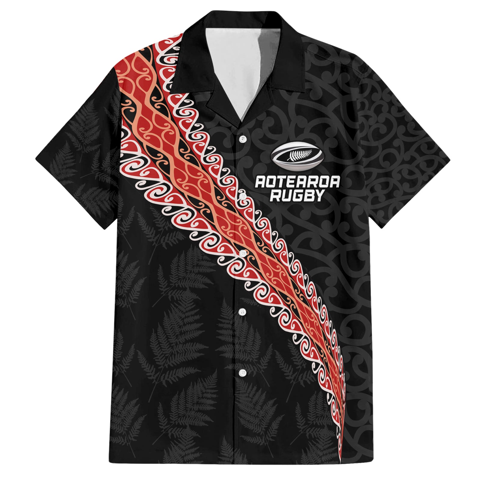 Custom New Zealand Rugby Hawaiian Shirt Maori and Silver Fern Half Style