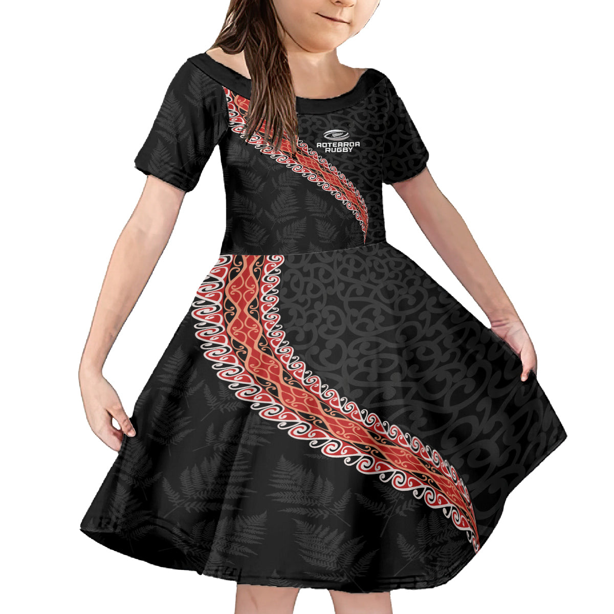 Custom New Zealand Rugby Kid Short Sleeve Dress Maori and Silver Fern Half Style