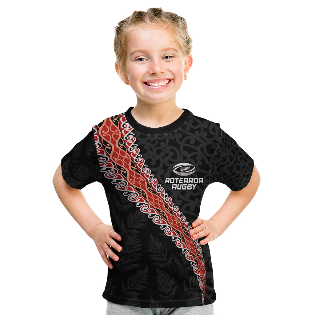 Custom New Zealand Rugby Kid T Shirt Maori and Silver Fern Half Style