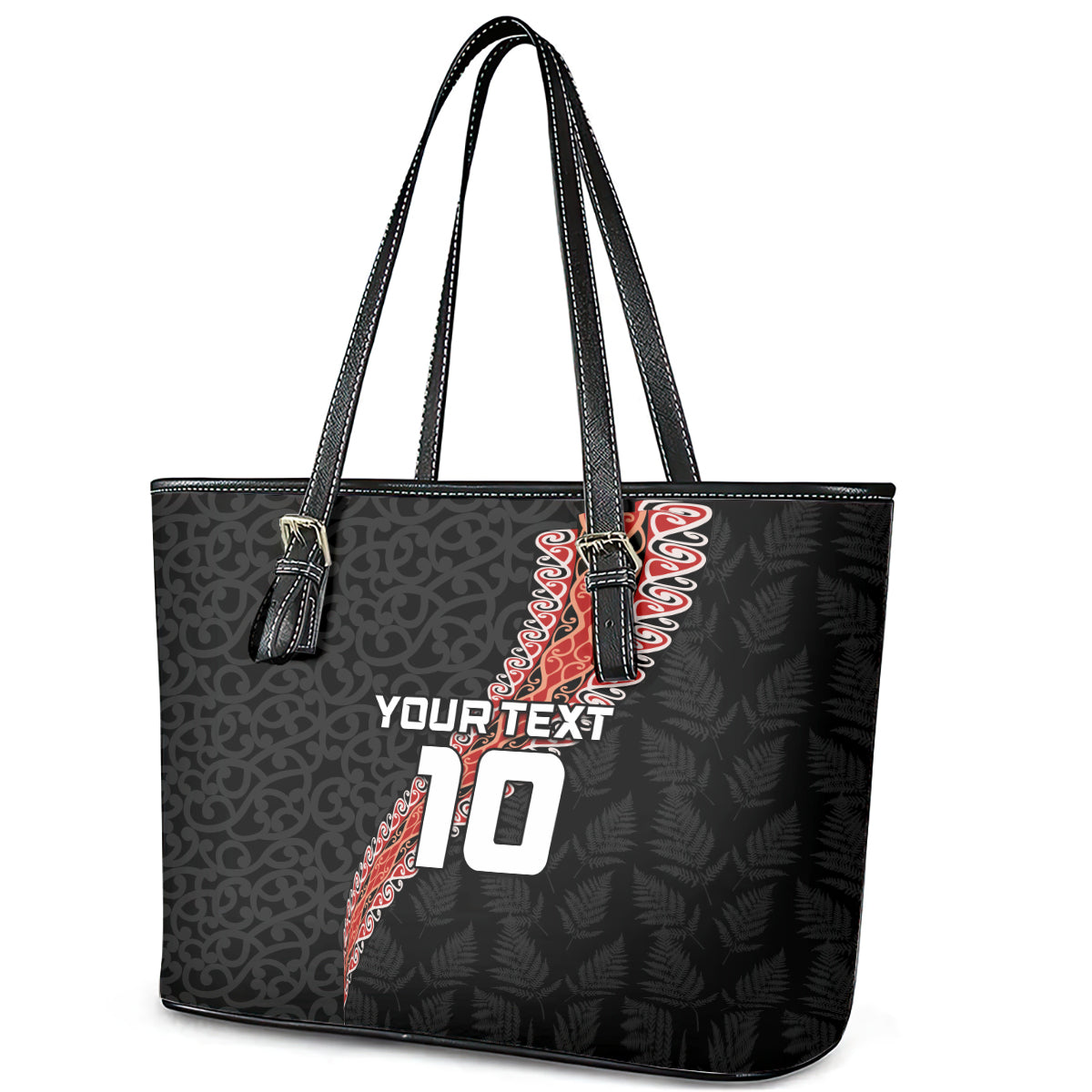 Custom New Zealand Rugby Leather Tote Bag Maori and Silver Fern Half Style