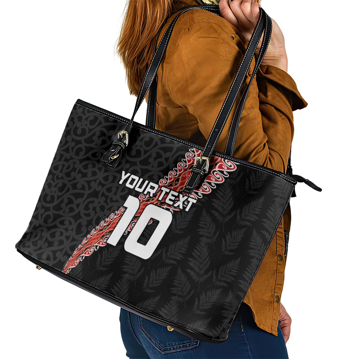 Custom New Zealand Rugby Leather Tote Bag Maori and Silver Fern Half Style
