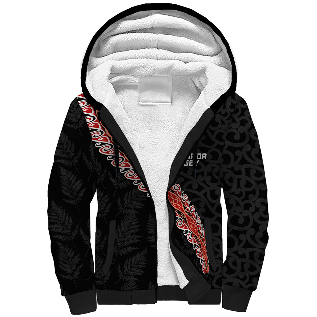 Custom New Zealand Rugby Sherpa Hoodie Maori and Silver Fern Half Style