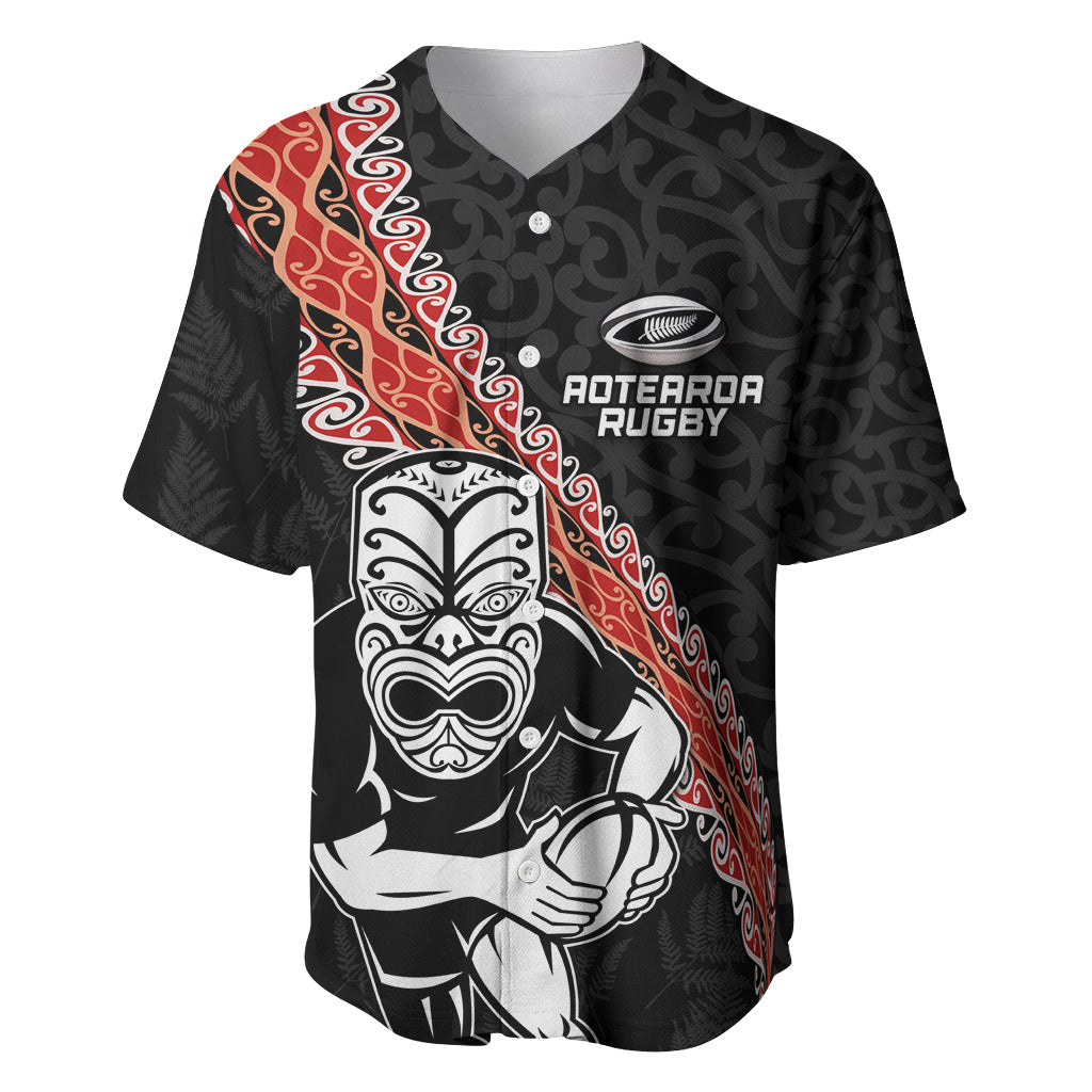 New Zealand Maori Warrior Rugby Baseball Jersey Maori and Silver Fern Half Style