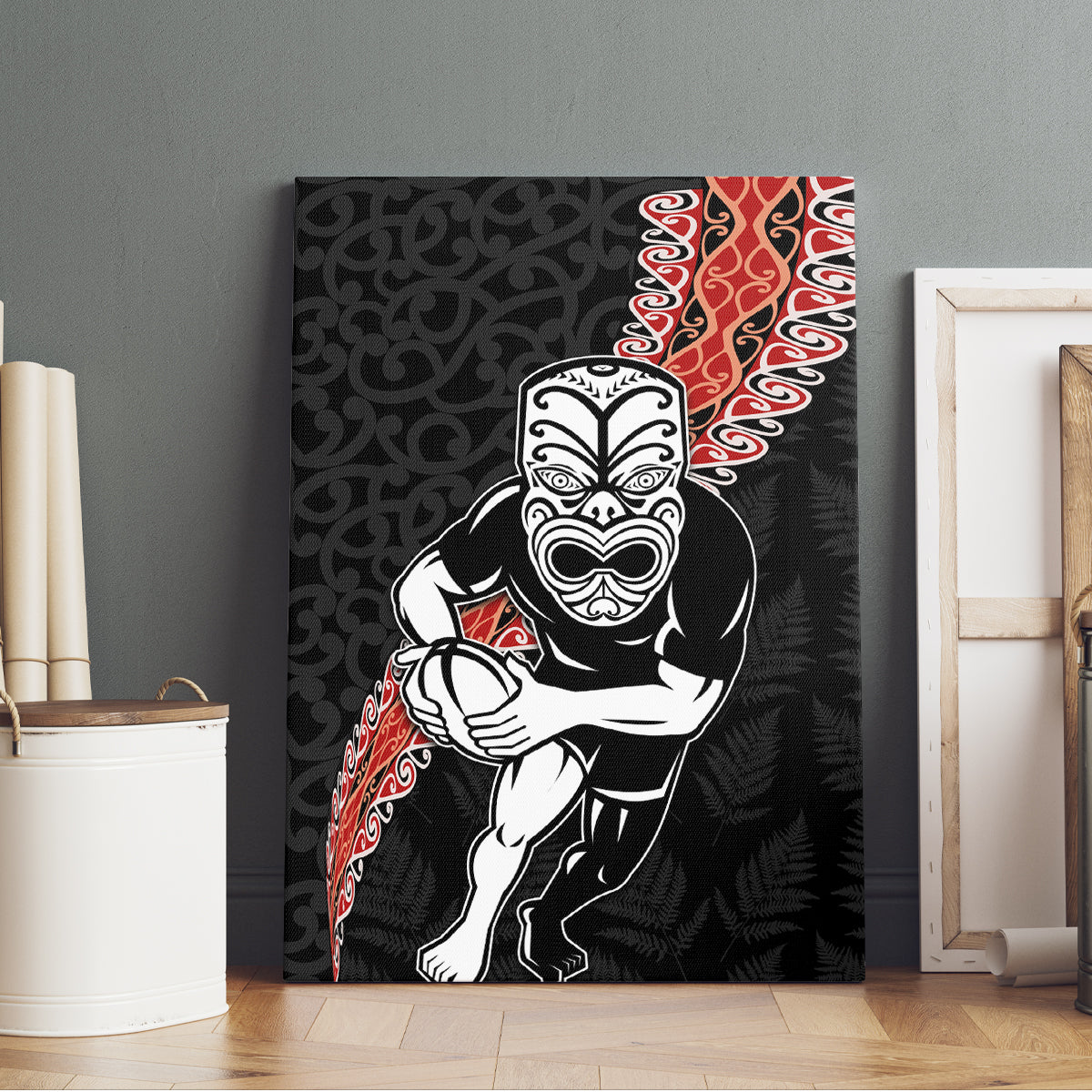 New Zealand Maori Warrior Rugby Canvas Wall Art Maori and Silver Fern Half Style