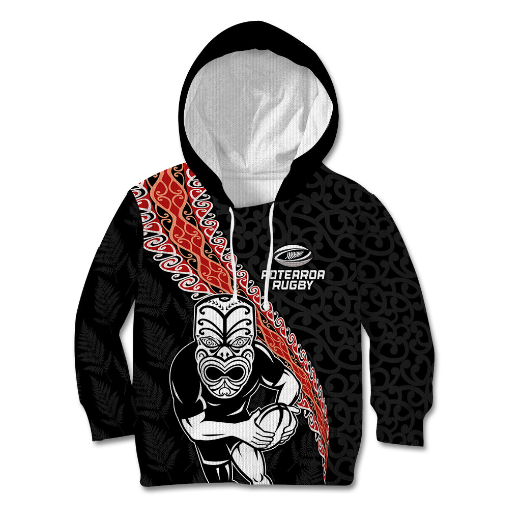 New Zealand Maori Warrior Rugby Kid Hoodie Maori and Silver Fern Half Style