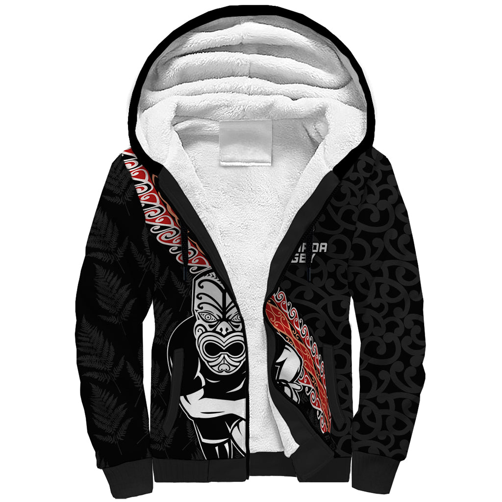 New Zealand Maori Warrior Rugby Sherpa Hoodie Maori and Silver Fern Half Style