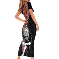 New Zealand Maori Warrior Rugby Short Sleeve Bodycon Dress Maori and Silver Fern Half Style
