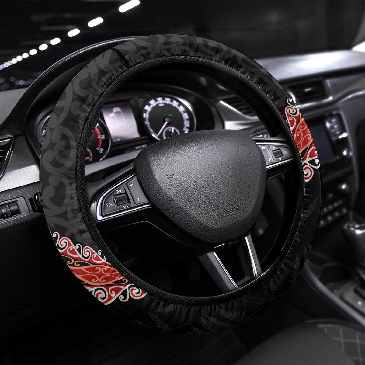 New Zealand Maori Warrior Rugby Steering Wheel Cover Maori and Silver Fern Half Style