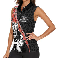 New Zealand Maori Warrior Rugby Women Sleeveless Polo Shirt Maori and Silver Fern Half Style