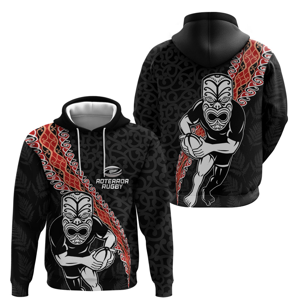 New Zealand Maori Warrior Rugby Zip Hoodie Maori and Silver Fern Half Style
