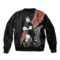 New Zealand Maori Rugby Player Bomber Jacket Maori and Silver Fern Half Style