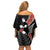 New Zealand Maori Rugby Player Family Matching Off Shoulder Short Dress and Hawaiian Shirt Maori and Silver Fern Half Style