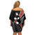 New Zealand Maori Rugby Player Off Shoulder Short Dress Maori and Silver Fern Half Style