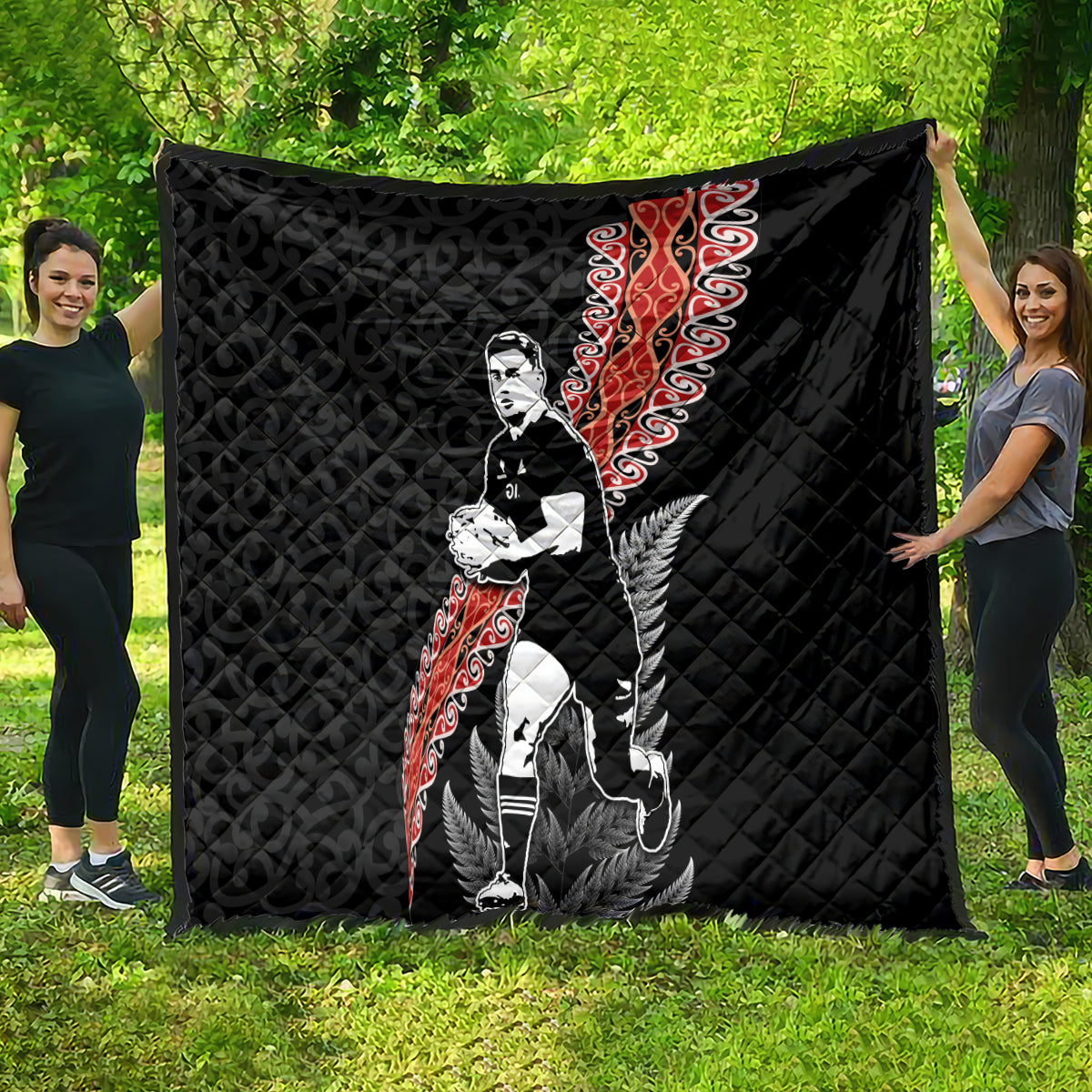 New Zealand Maori Rugby Player Quilt Maori and Silver Fern Half Style