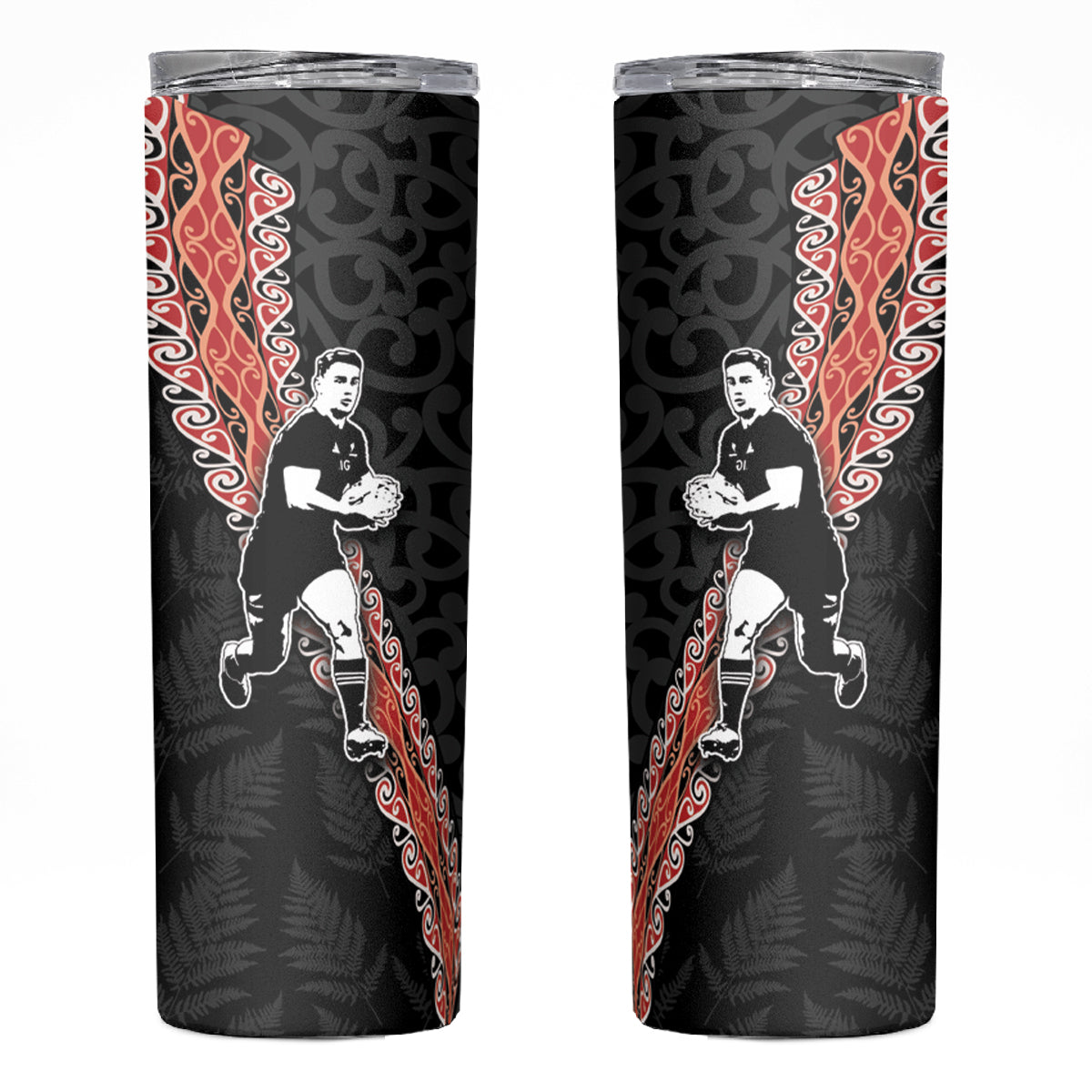 New Zealand Maori Rugby Player Skinny Tumbler Maori and Silver Fern Half Style