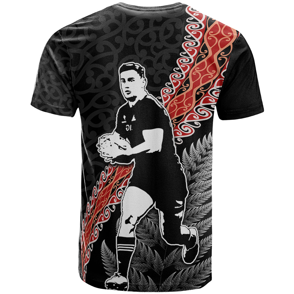 New Zealand Maori Rugby Player T Shirt Maori and Silver Fern Half Style