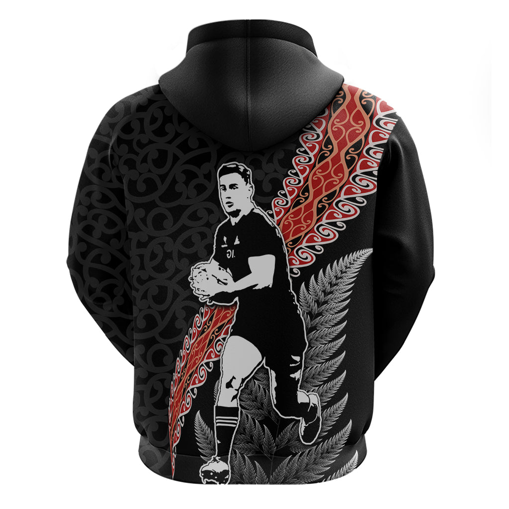 New Zealand Maori Rugby Player Zip Hoodie Maori and Silver Fern Half Style