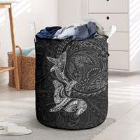 Hawaiian Monk Seal and Whale Laundry Basket Kakau Tribal Pattern Grayscale LT03 Black - Polynesian Pride