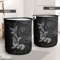 Hawaiian Monk Seal and Whale Laundry Basket Kakau Tribal Pattern Grayscale LT03 - Polynesian Pride