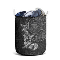 Hawaiian Monk Seal and Whale Laundry Basket Kakau Tribal Pattern Grayscale LT03 - Polynesian Pride