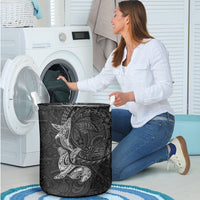 Hawaiian Monk Seal and Whale Laundry Basket Kakau Tribal Pattern Grayscale LT03 - Polynesian Pride