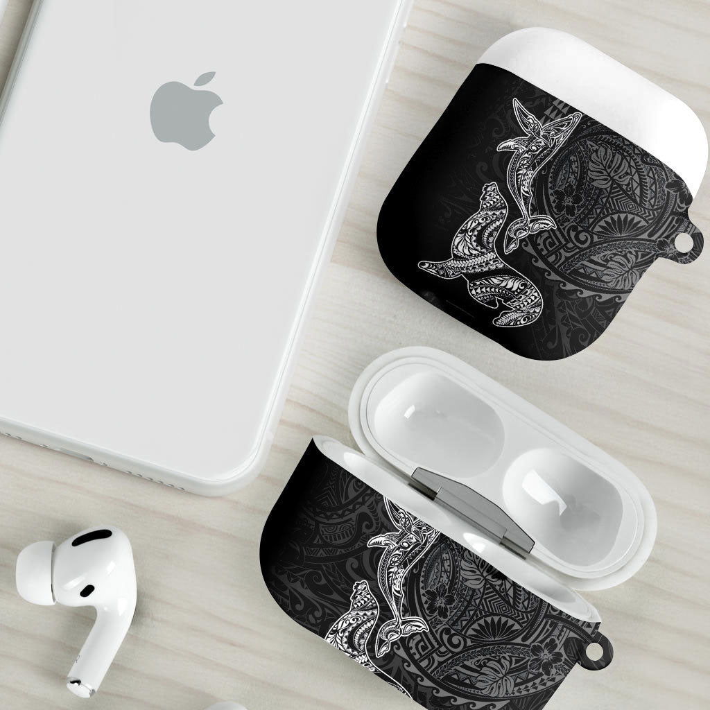 Hawaiian Monk Seal and Whale AirPods Case Kakau Tribal Pattern Grayscale LT03 - Polynesian Pride