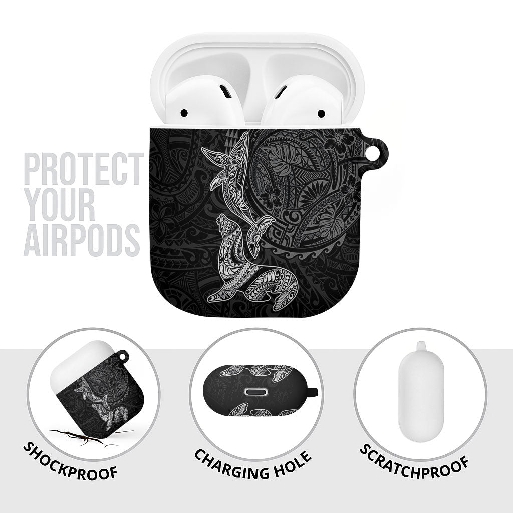 Hawaiian Monk Seal and Whale AirPods Case Kakau Tribal Pattern Grayscale LT03 - Polynesian Pride
