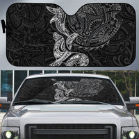 Hawaiian Monk Seal and Whale Auto Sun Shade Kakau Tribal Pattern Grayscale LT03 Black - Polynesian Pride
