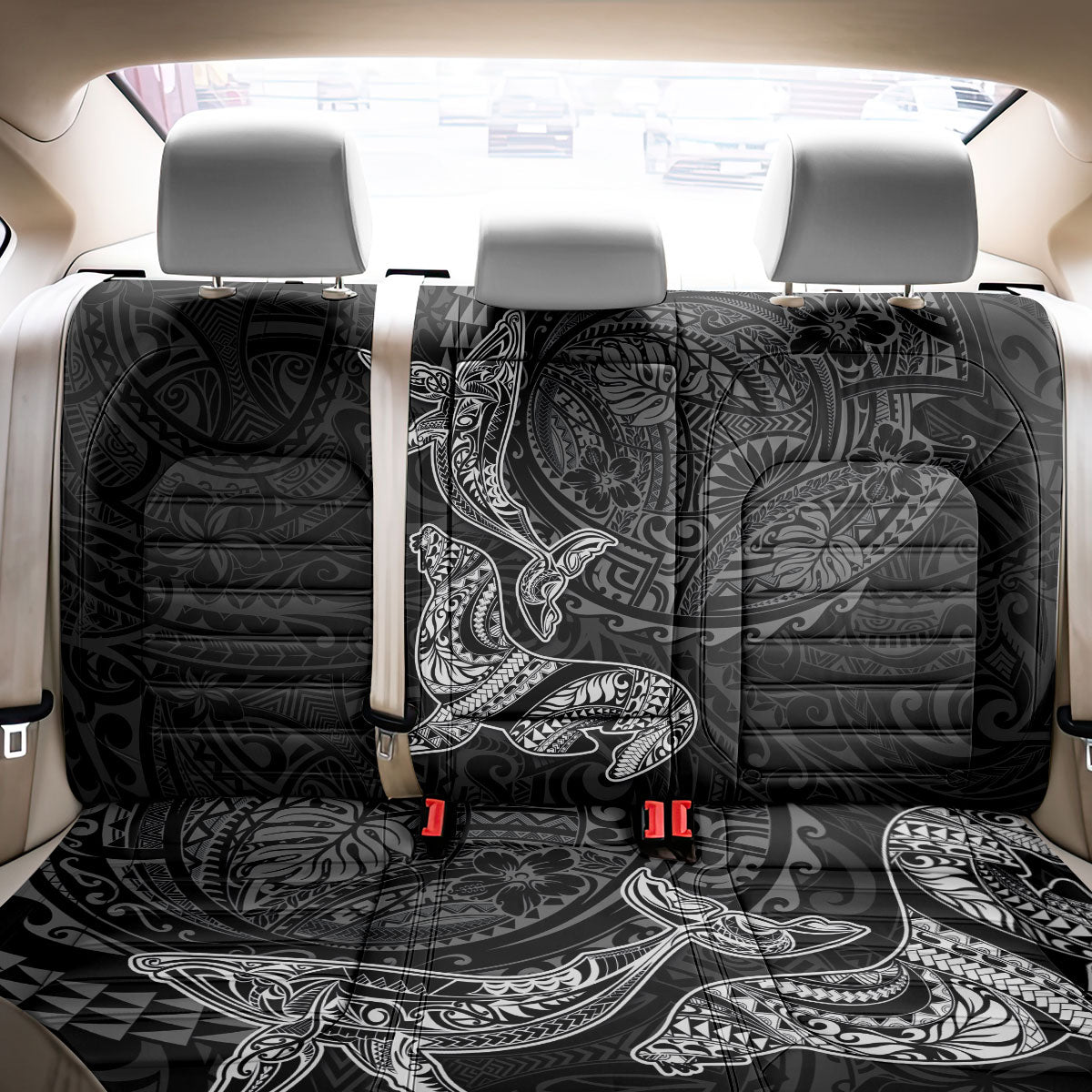 Hawaiian Monk Seal and Whale Back Car Seat Cover Kakau Tribal Pattern Grayscale