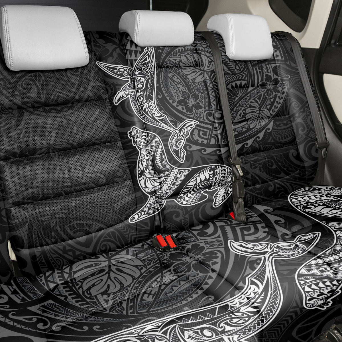 Hawaiian Monk Seal and Whale Back Car Seat Cover Kakau Tribal Pattern Grayscale