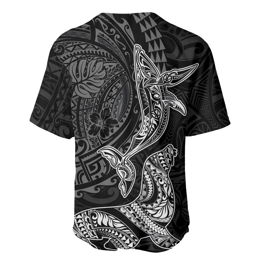 Hawaiian Monk Seal and Whale Baseball Jersey Kakau Tribal Pattern Grayscale LT03 - Polynesian Pride