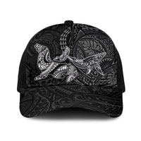 Hawaiian Monk Seal and Whale Baseball Net Cap Kakau Tribal Pattern Grayscale LT03 One Size Black Black - Polynesian Pride