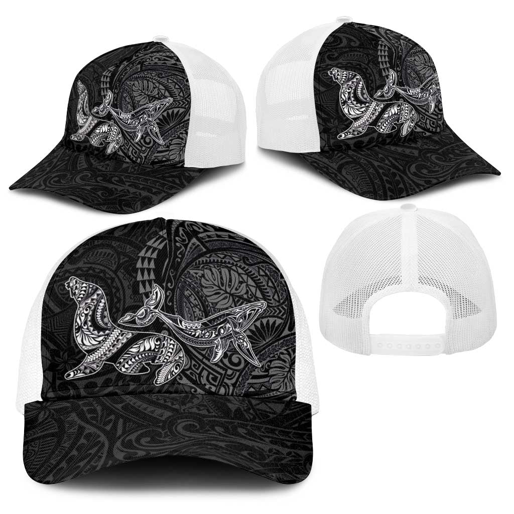 Hawaiian Monk Seal and Whale Baseball Net Cap Kakau Tribal Pattern Grayscale LT03 - Polynesian Pride