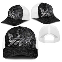 Hawaiian Monk Seal and Whale Baseball Net Cap Kakau Tribal Pattern Grayscale LT03 - Polynesian Pride