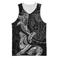 Hawaiian Monk Seal and Whale Basketball Jersey Kakau Tribal Pattern Grayscale LT03 Unisex Black - Polynesian Pride