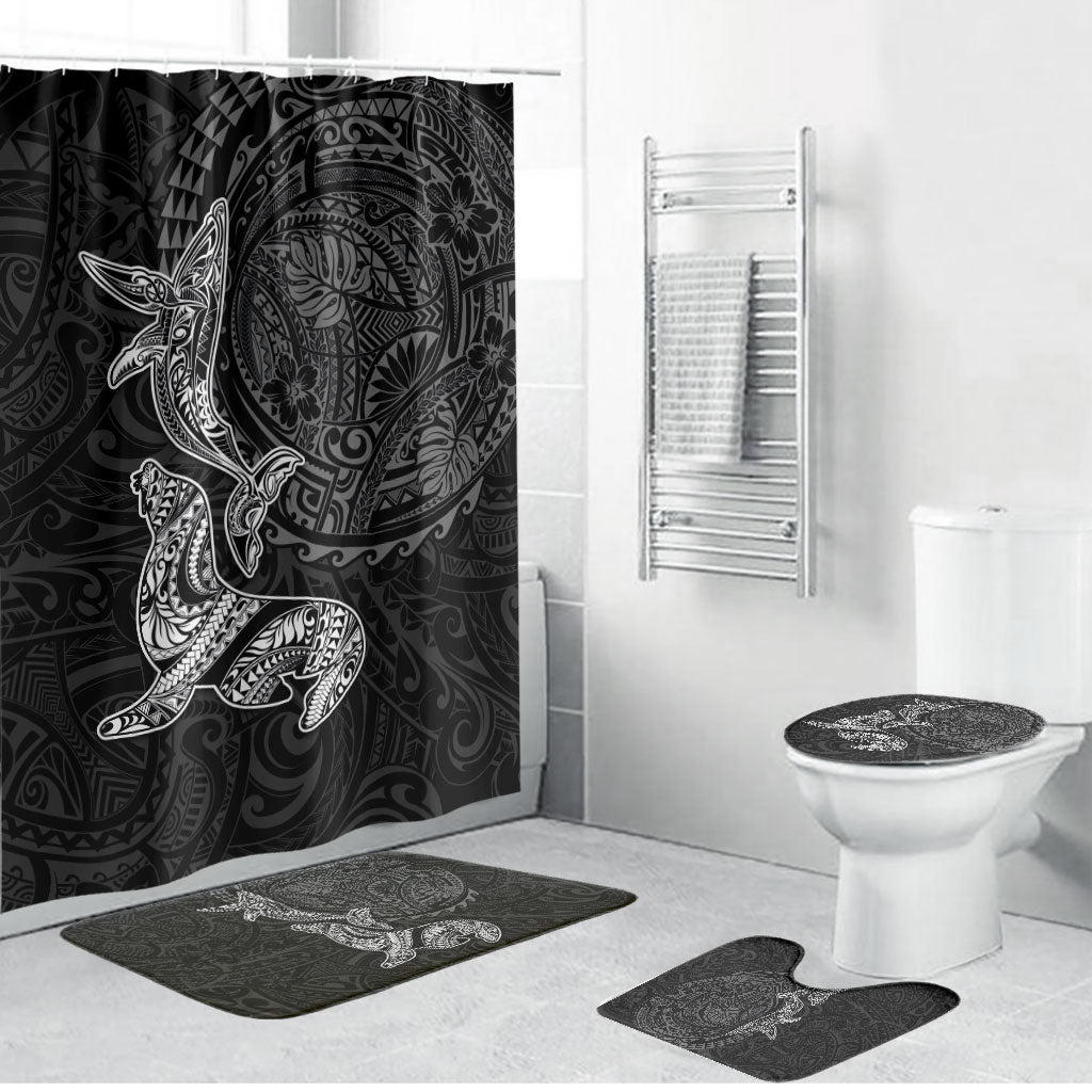 Hawaiian Monk Seal and Whale Bathroom Set Kakau Tribal Pattern Grayscale LT03 Bathroom Set (4 pcs) Black - Polynesian Pride