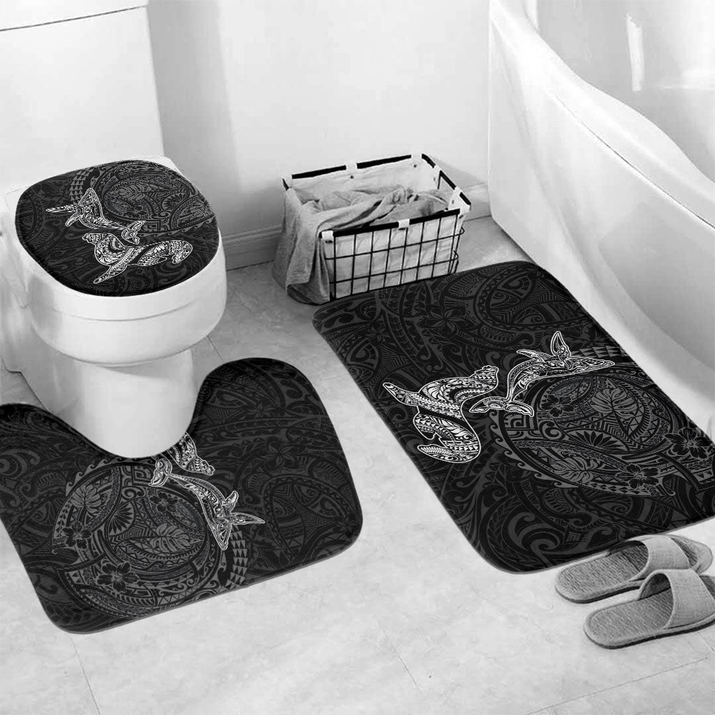 Hawaiian Monk Seal and Whale Bathroom Set Kakau Tribal Pattern Grayscale LT03 Mat Set Only (3 pcs) One Size Black - Polynesian Pride