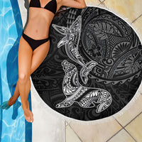 Hawaiian Monk Seal and Whale Beach Blanket Kakau Tribal Pattern Grayscale LT03 - Polynesian Pride