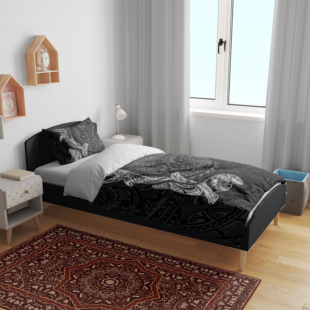Hawaiian Monk Seal and Whale Bedding Set Kakau Tribal Pattern Grayscale LT03 - Polynesian Pride