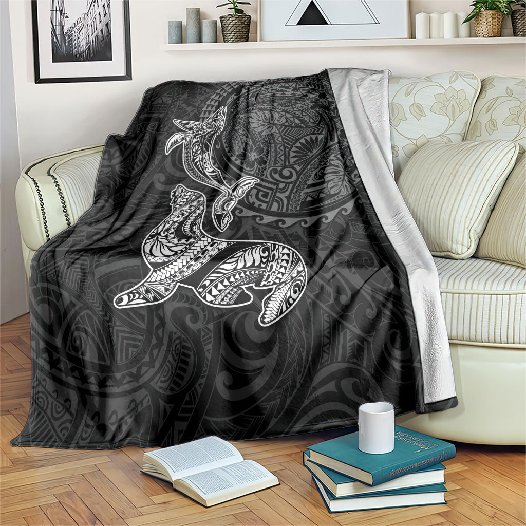 Hawaiian Monk Seal and Whale Blanket Kakau Tribal Pattern Grayscale